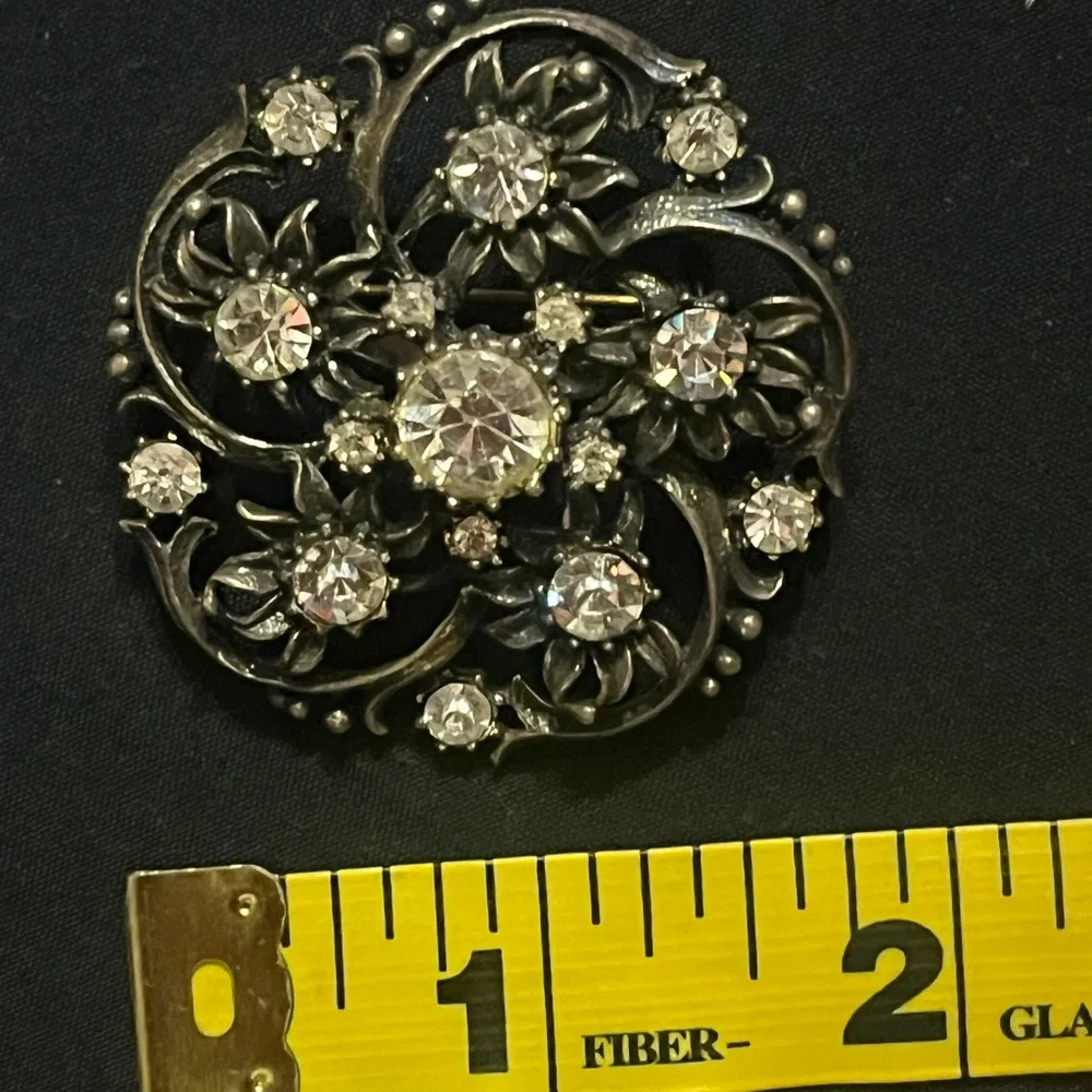 Vintage Silver Tone Rhinestone Brooch Signed Coro